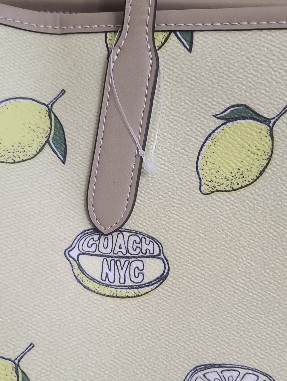 NWOT Coach Lemon-Print Tote in Pale Yellow with Tan Trim - Picture 14 of 16